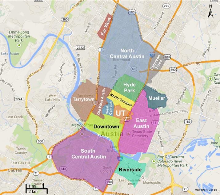 mapa Austin auzo