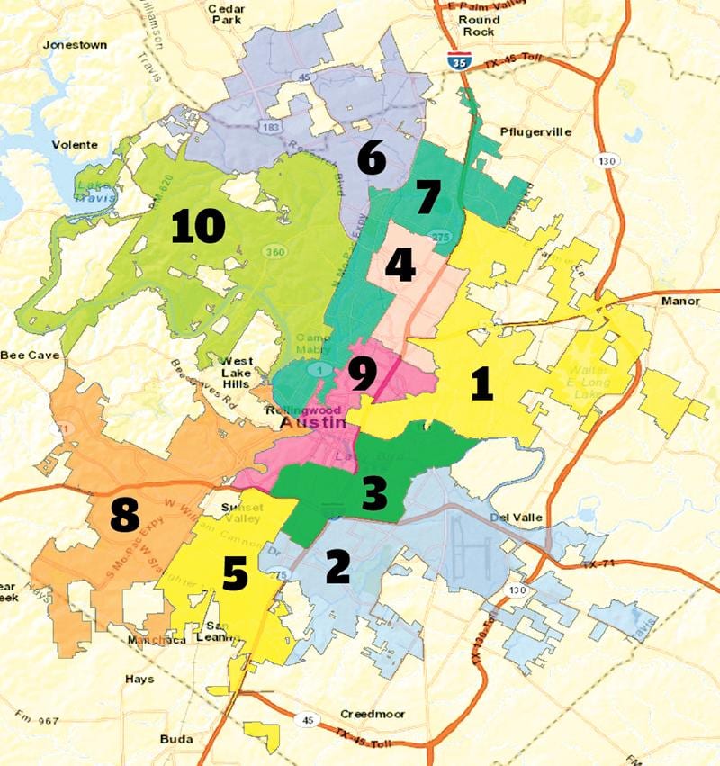 Austin texas auzoan mapa