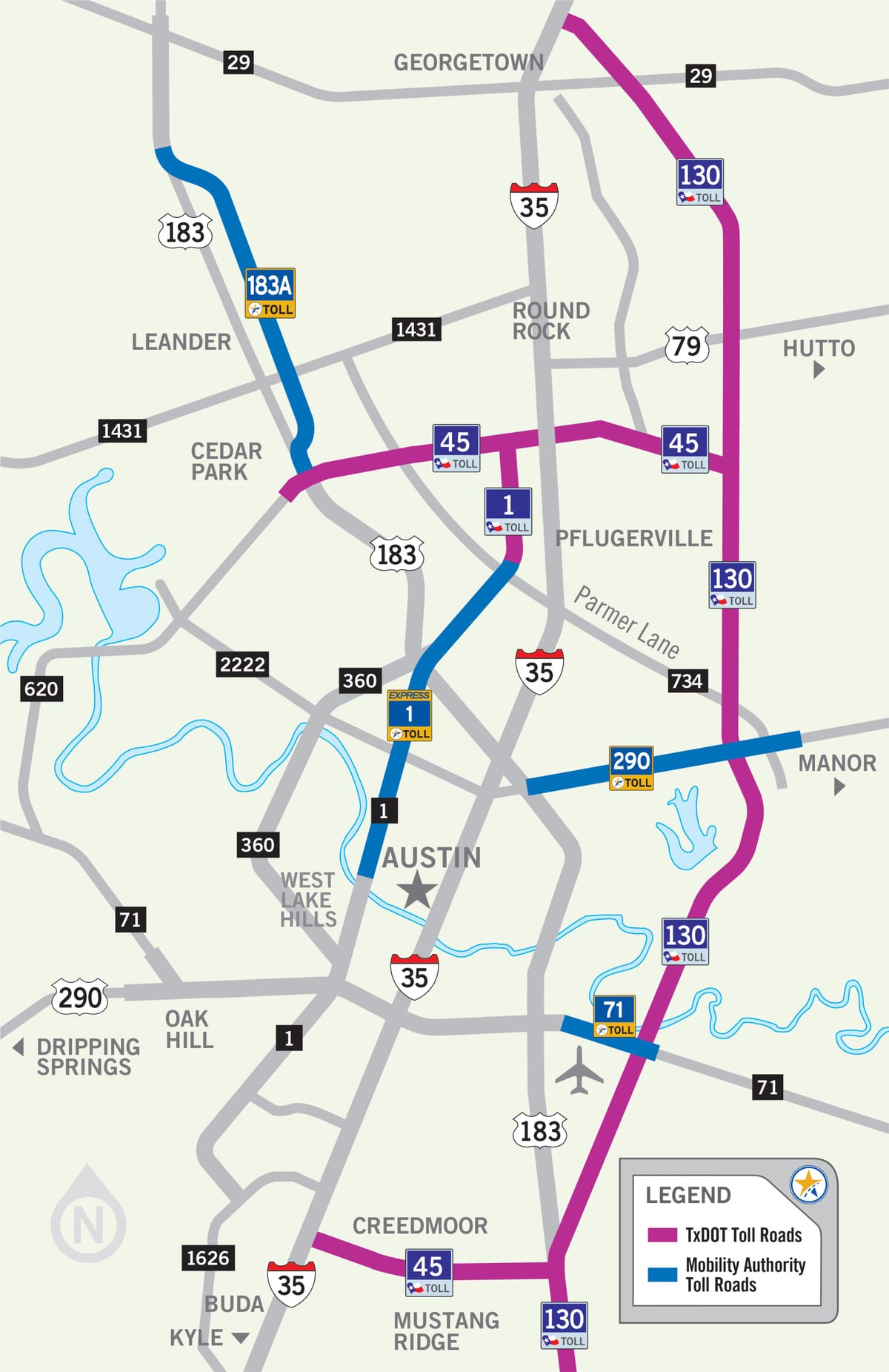 mapa Austin bidesaria errepide