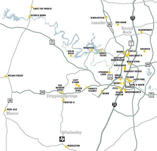 mapa Austin brewery