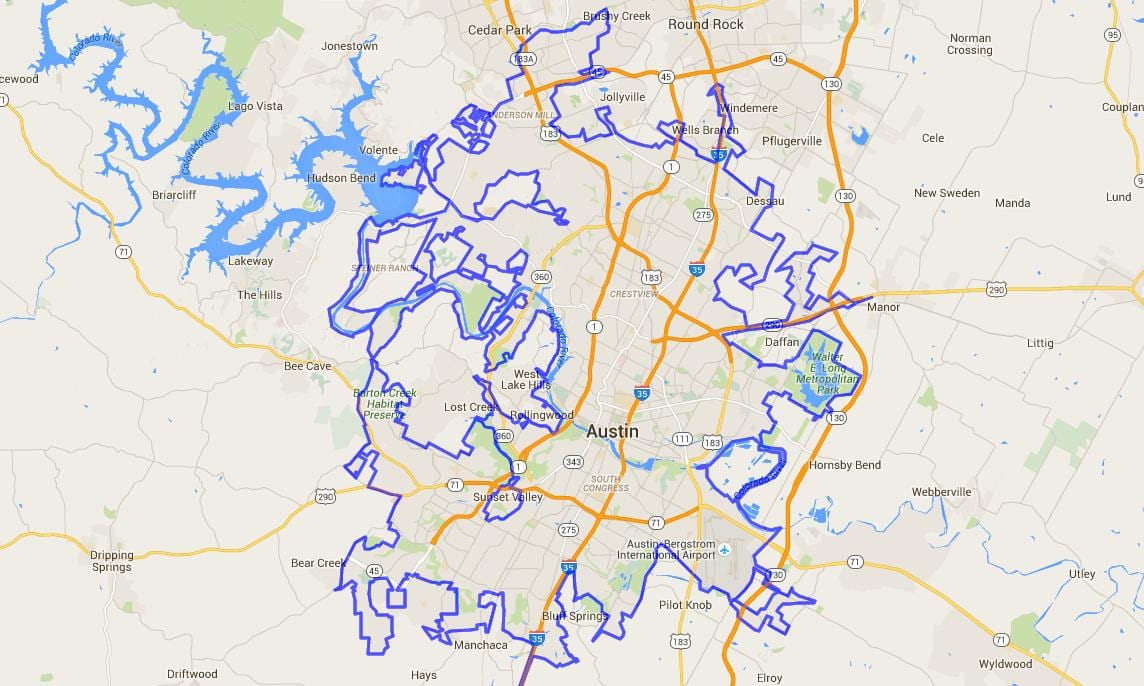 mapa Austin city limits