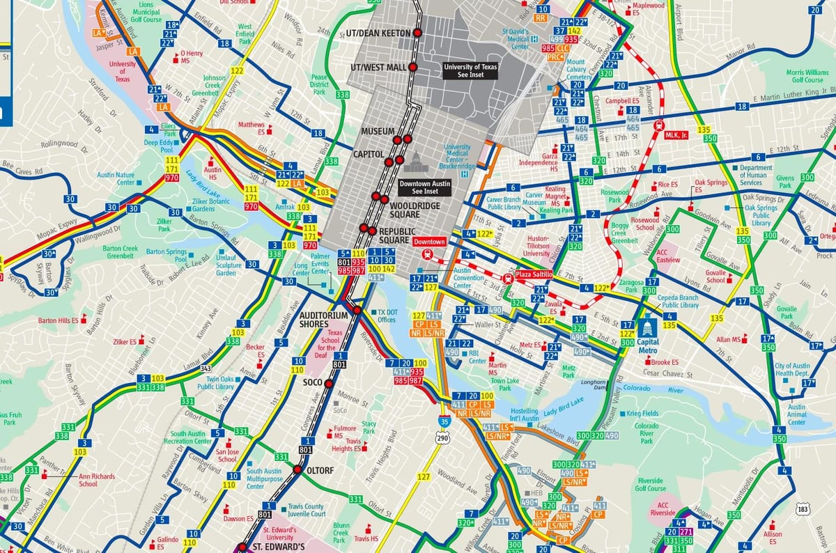 Austin garraio publikoaren mapa
