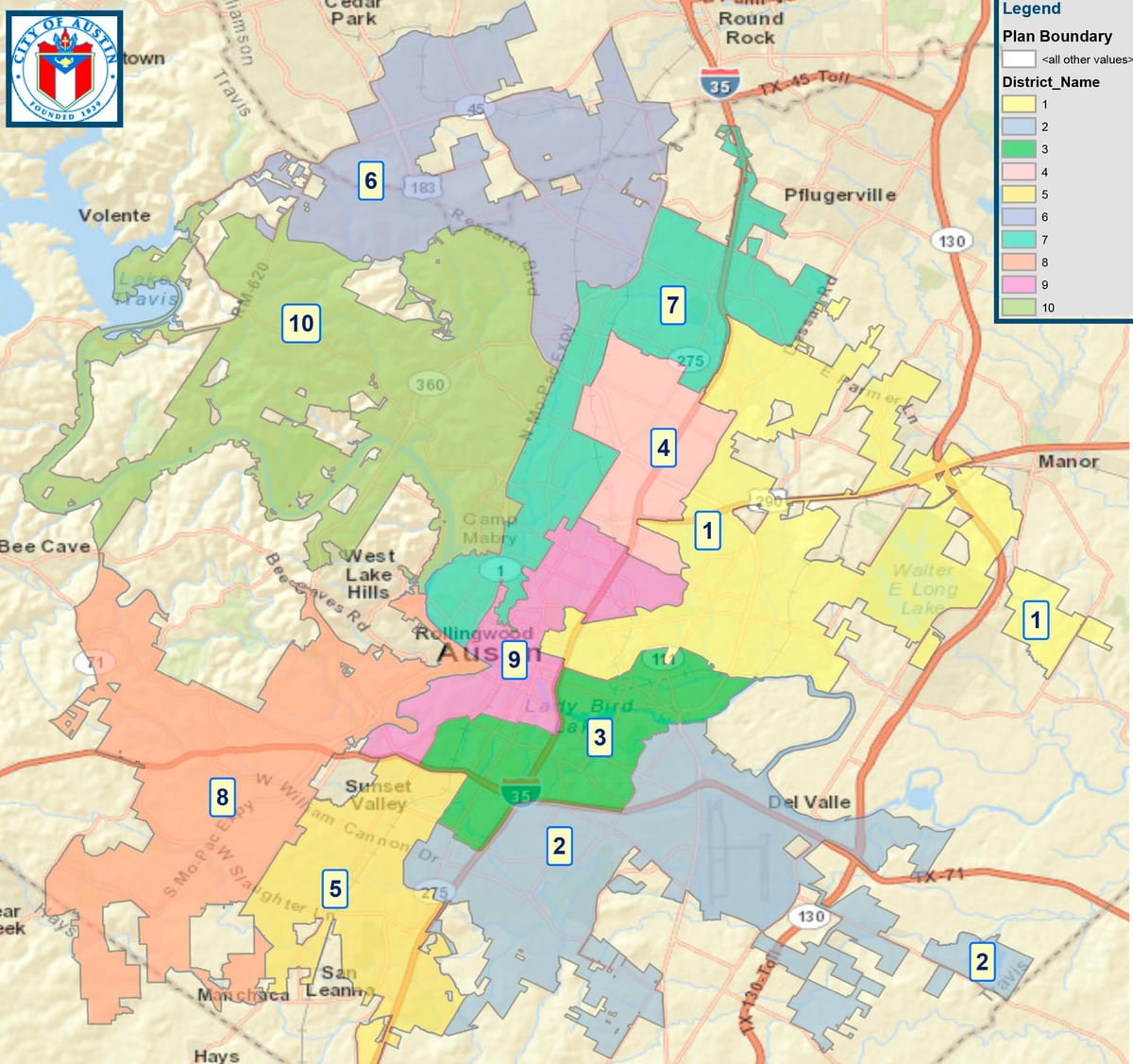 mapa Austin udalak auzoan