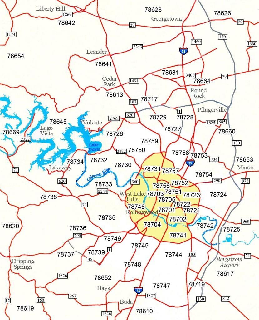 zip kodeak Austin Tx mapa